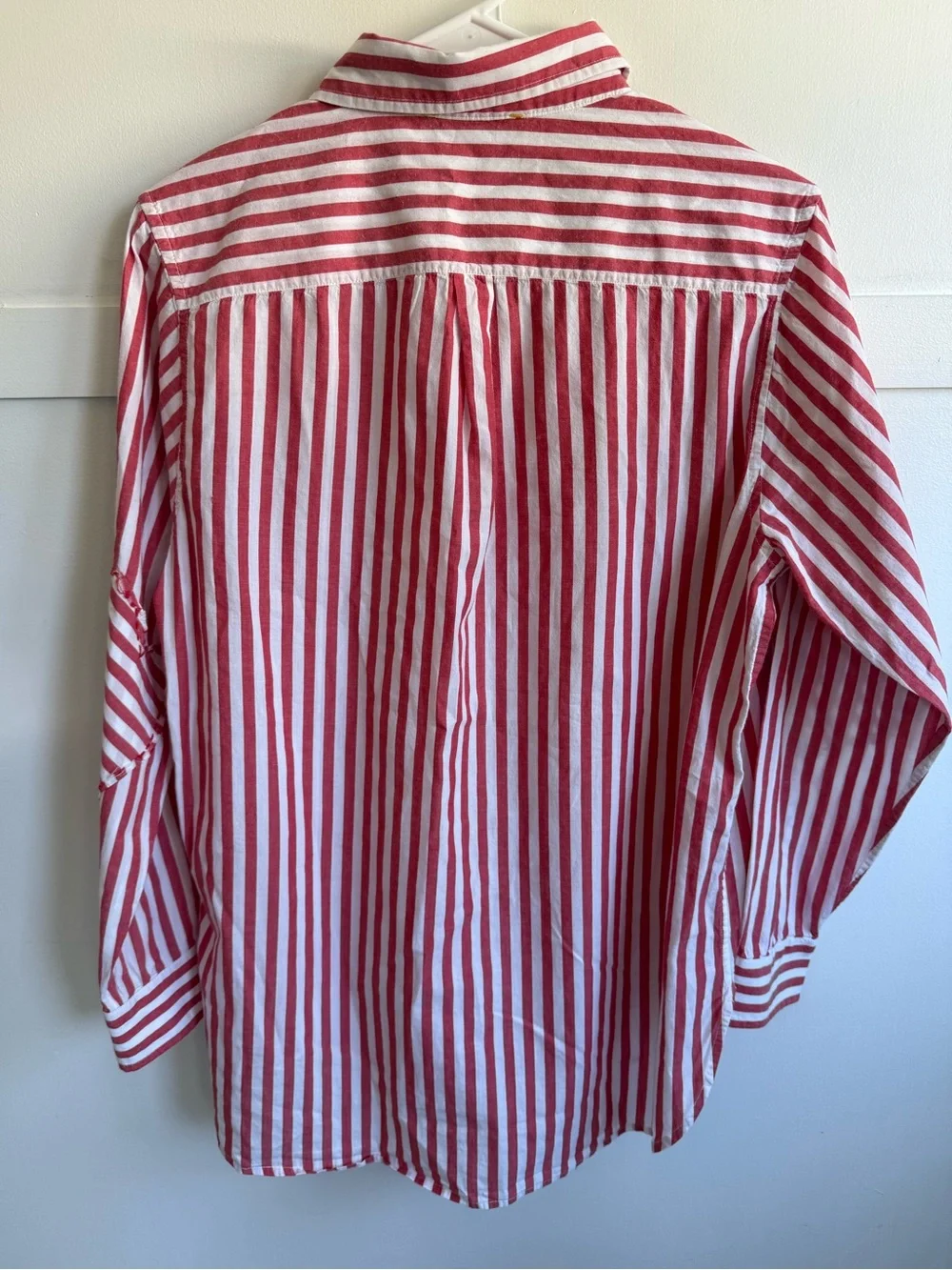 Kerri Rosenthal Mia Stripe Shirt Red White Cotton Heart Patch Button Down Sz M